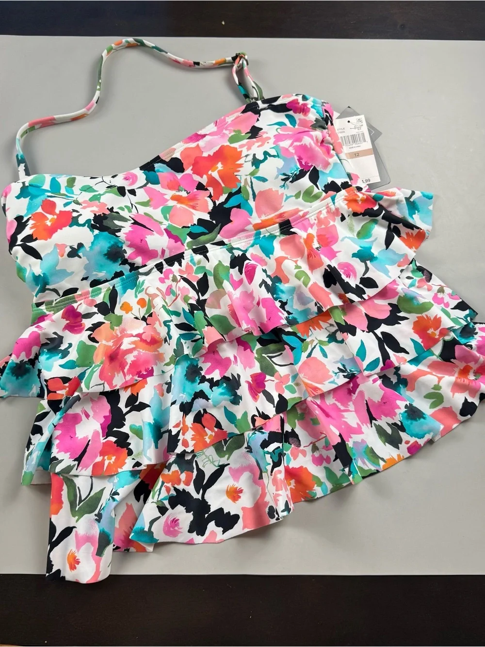 Island Escape Honey Bloom Floral Tiered Ruffle Tankini Swim Bathing Suit Top 12